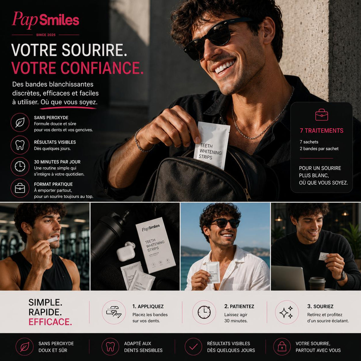 PAPSMILES® Bandes Blanchissantes PAP+ Sans Peroxyde