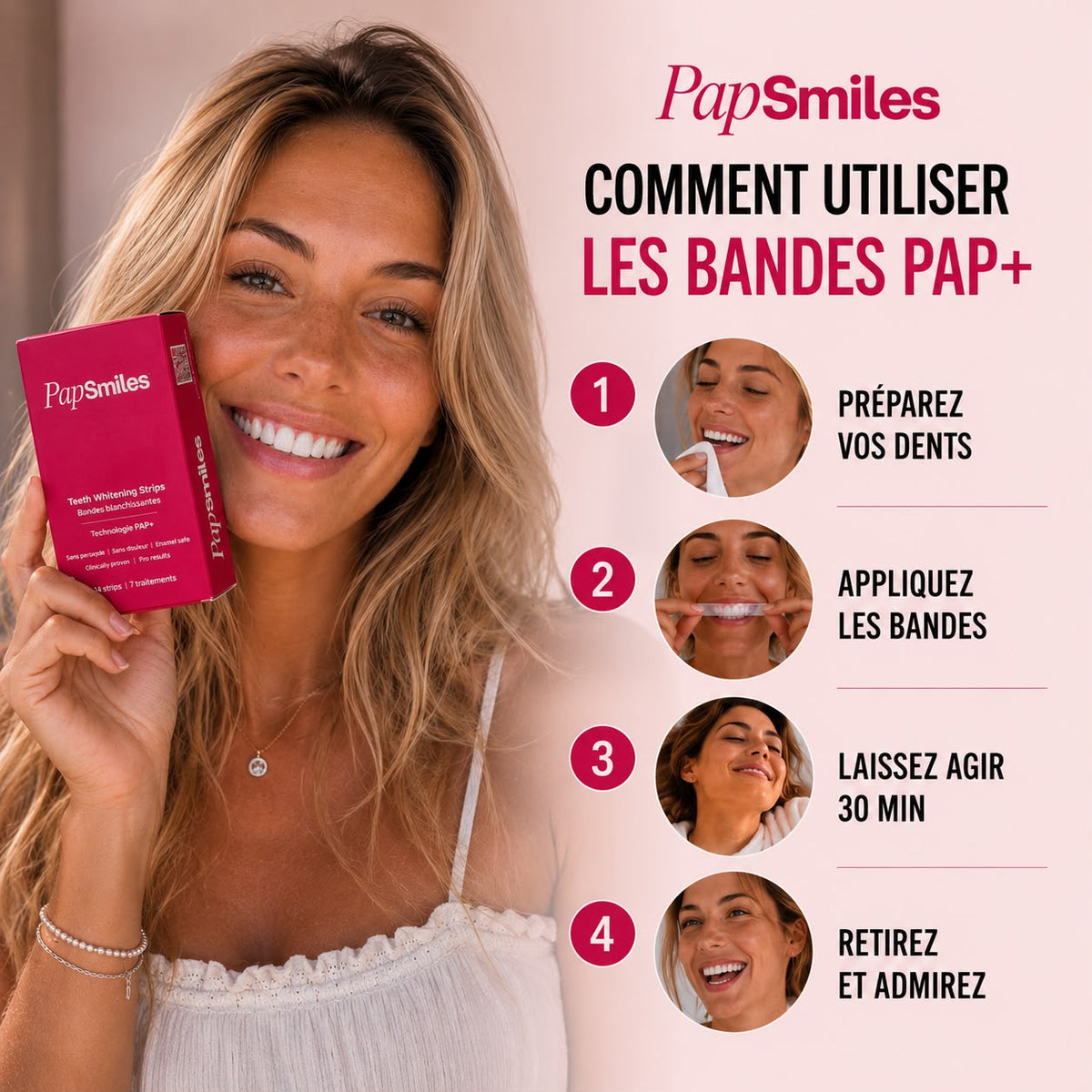 PAPSMILES® Bandes Blanchissantes PAP+ Sans Peroxyde